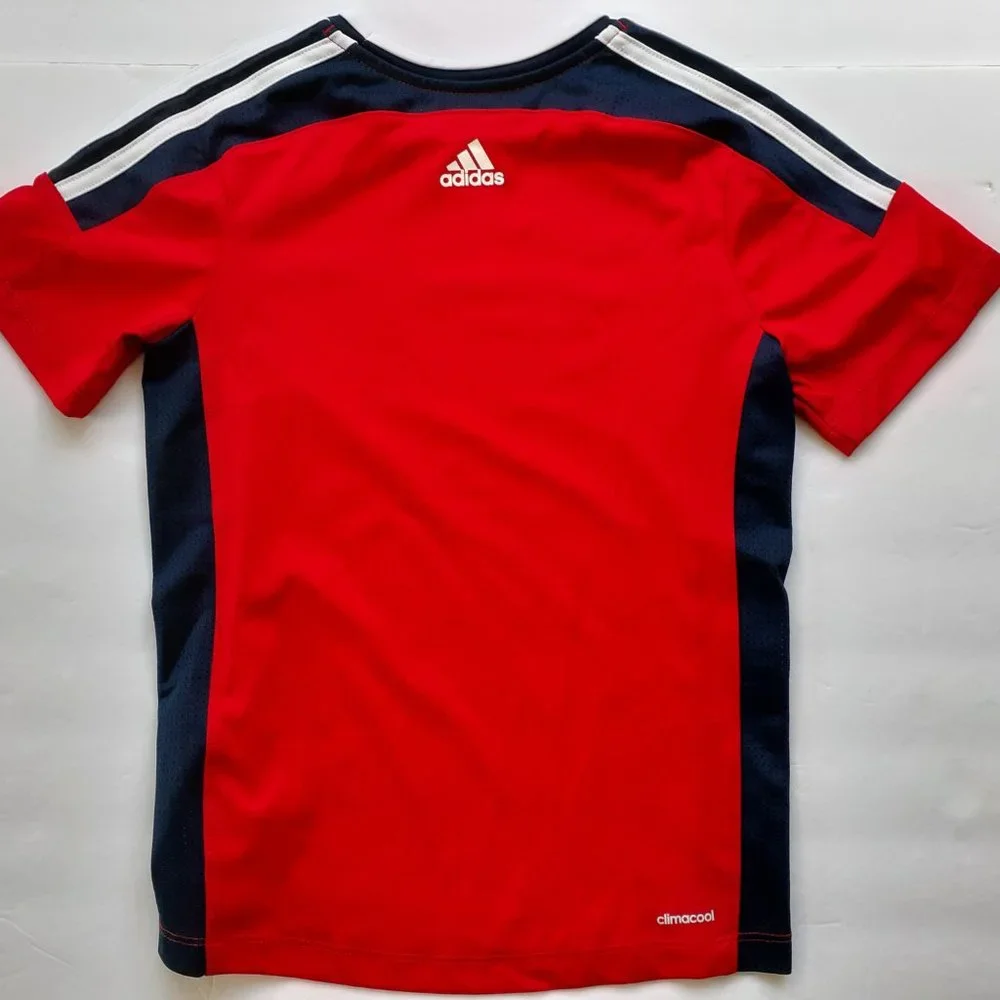 Adidas Boys T-Shirt Red Blue Climacool Active Short Sleeve Size 5